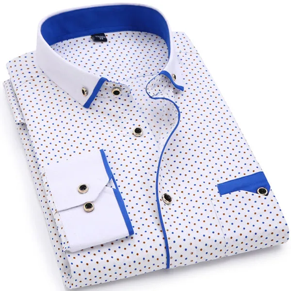 Fashion Print Casual Men Long Sleeve Shirt Stitching Fashion Pocket Design Fabric Soft Comfortable Men Dress Slim Fit Style