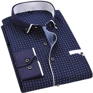 Fashion Print Casual Men Long Sleeve Shirt Stitching Fashion Pocket Design Fabric Soft Comfortable Men Dress Slim Fit Style