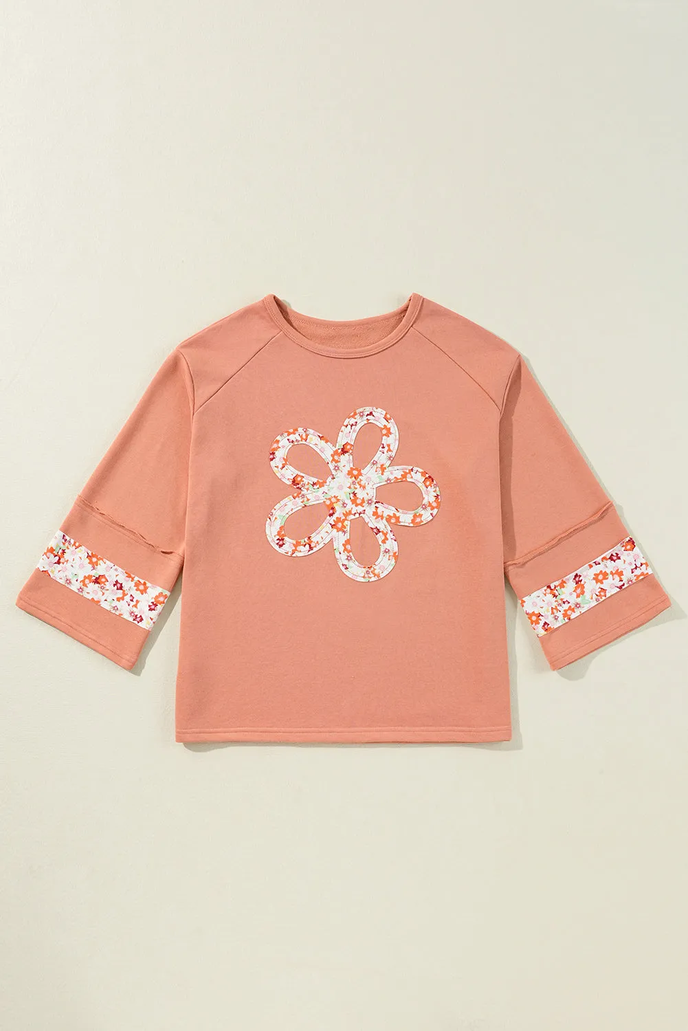 Flower Patch Graphic Exposed Seam Wide Sleeve Top