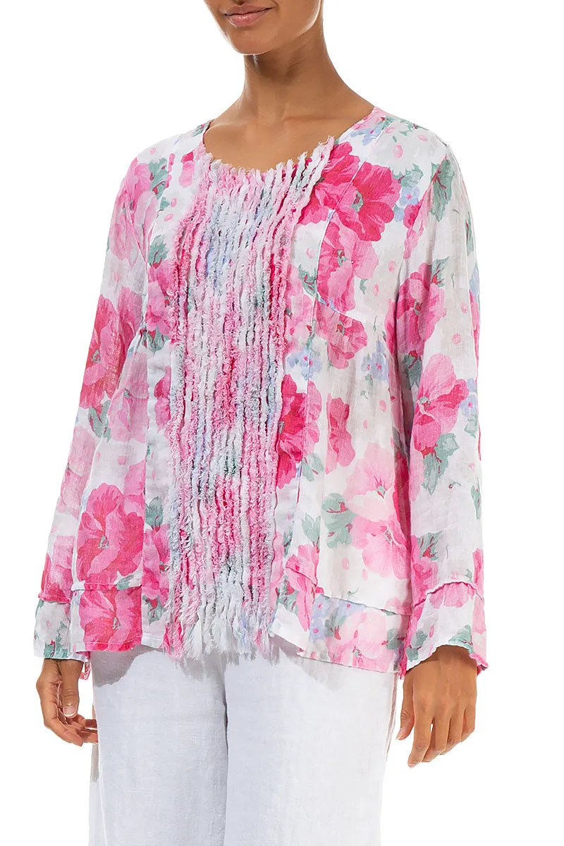 Frill Peony Blossom Gauze Linen Blouse