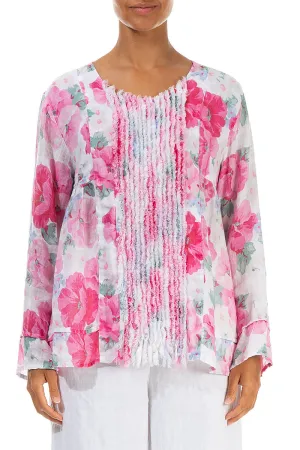 Frill Peony Blossom Gauze Linen Blouse