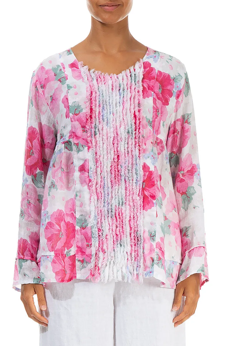 Frill Peony Blossom Gauze Linen Blouse