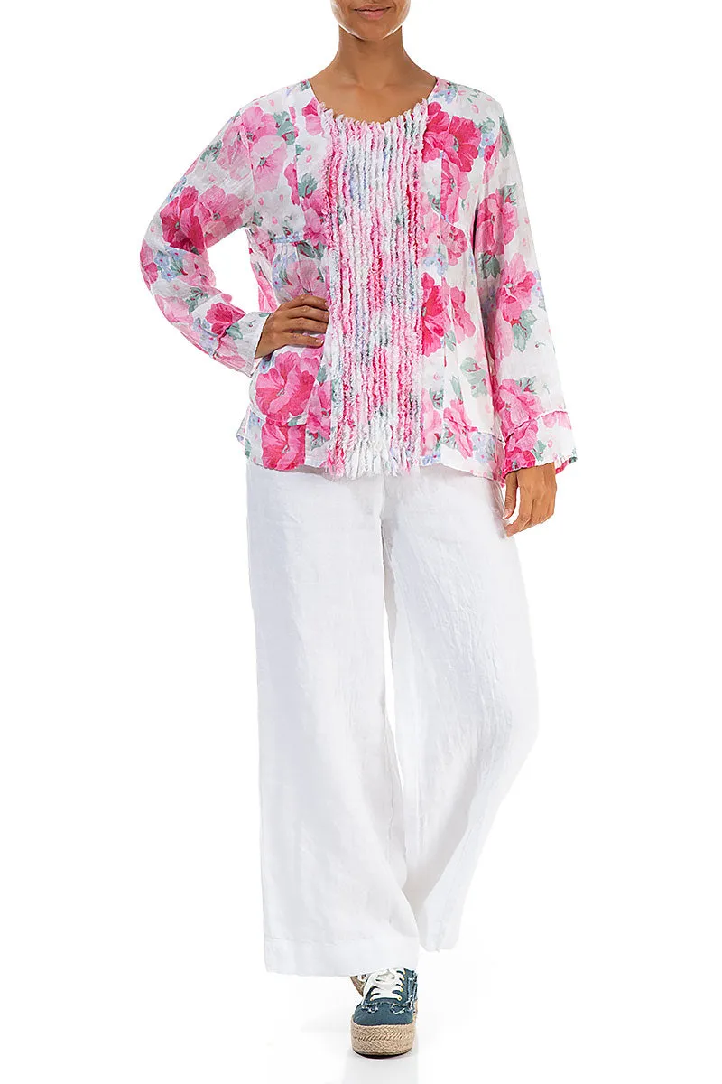 Frill Peony Blossom Gauze Linen Blouse