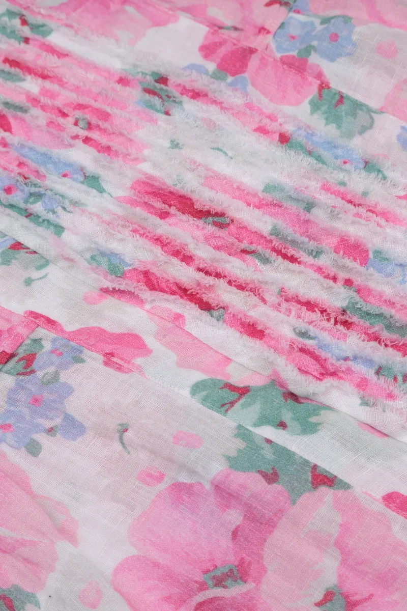 Frill Peony Blossom Gauze Linen Blouse