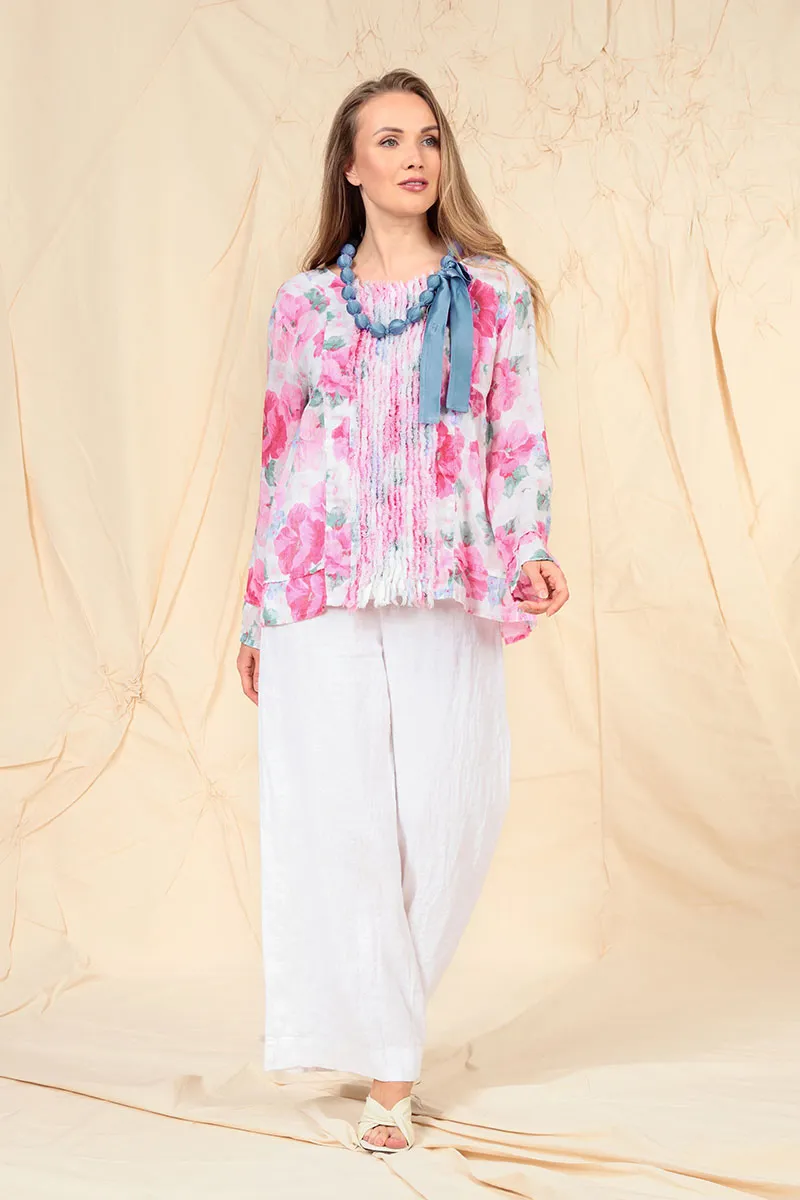 Frill Peony Blossom Gauze Linen Blouse