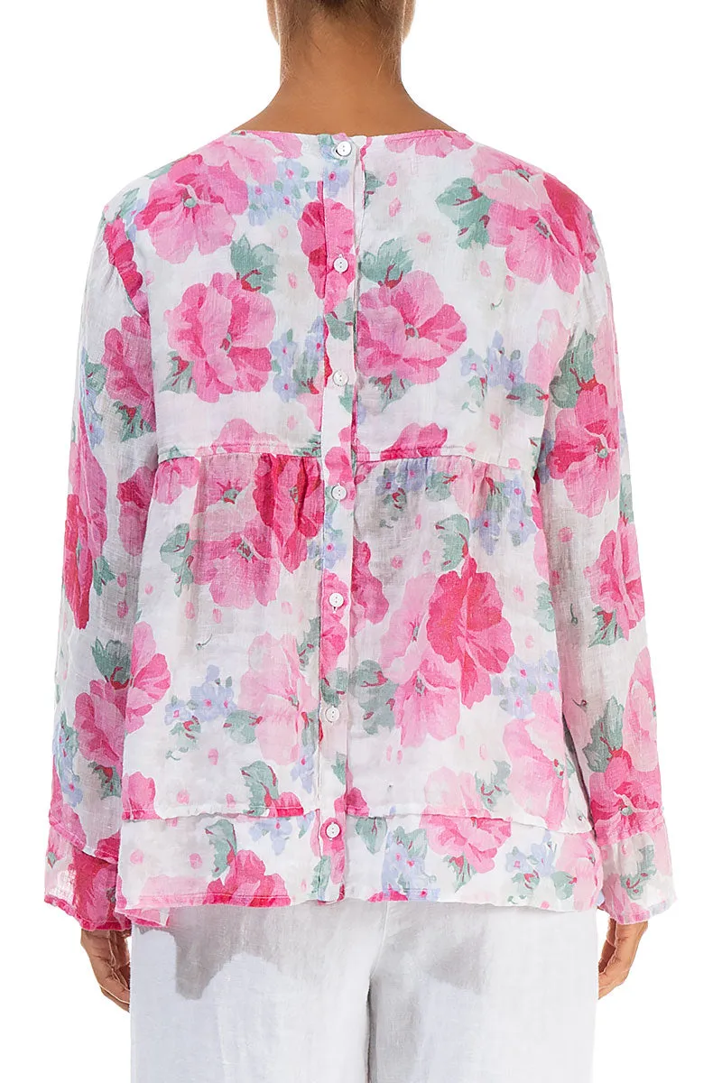 Frill Peony Blossom Gauze Linen Blouse