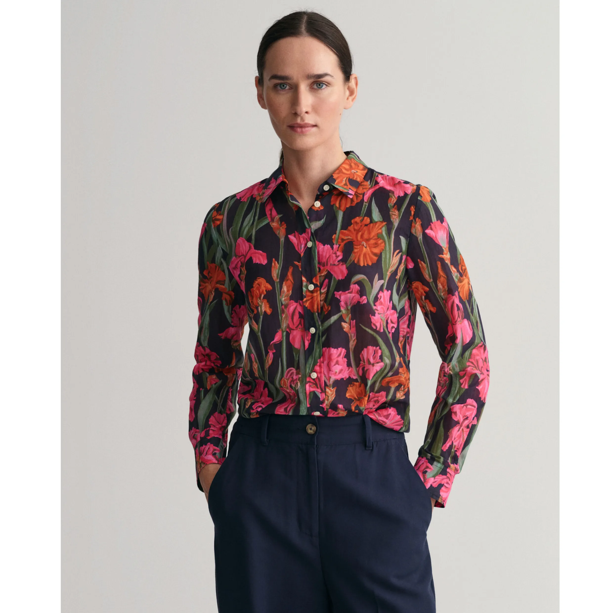 GANT Regular Fit Iris Print Cotton Silk Shirt 0199