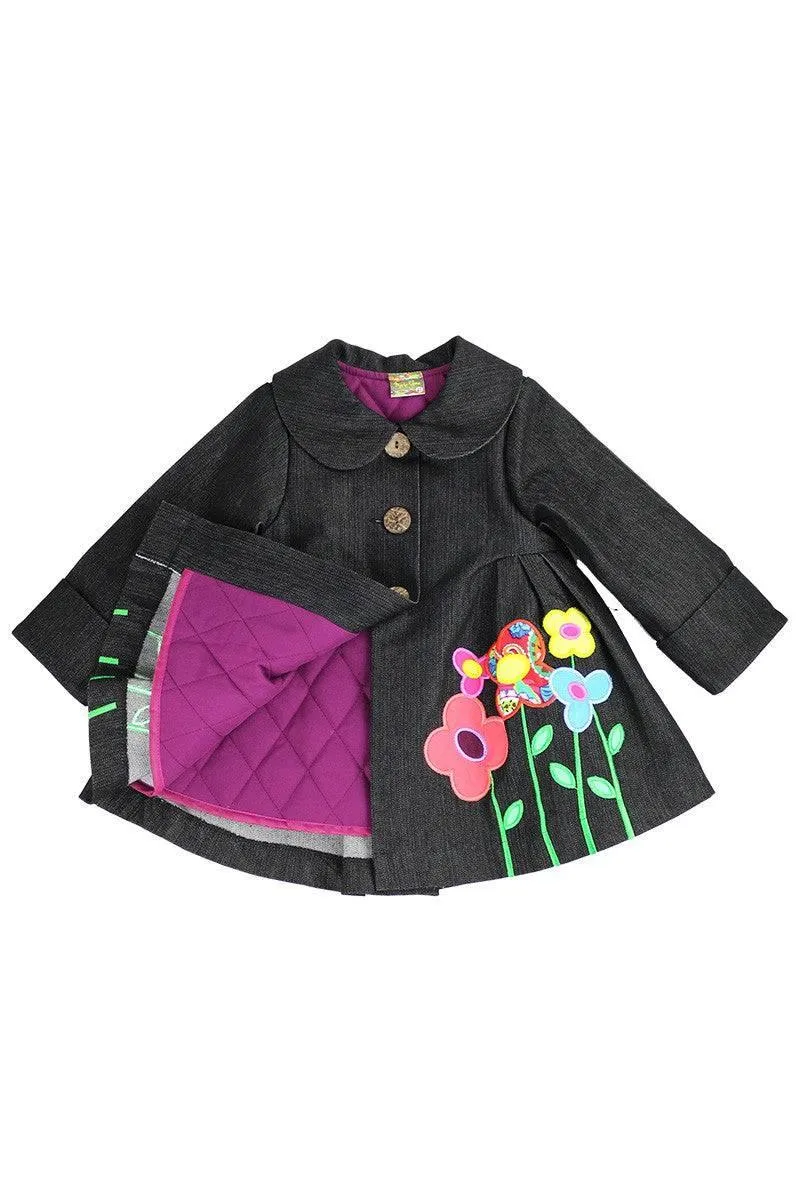 Girls Dark Wash A-Line Fully Lined and Quilted Fall Coat