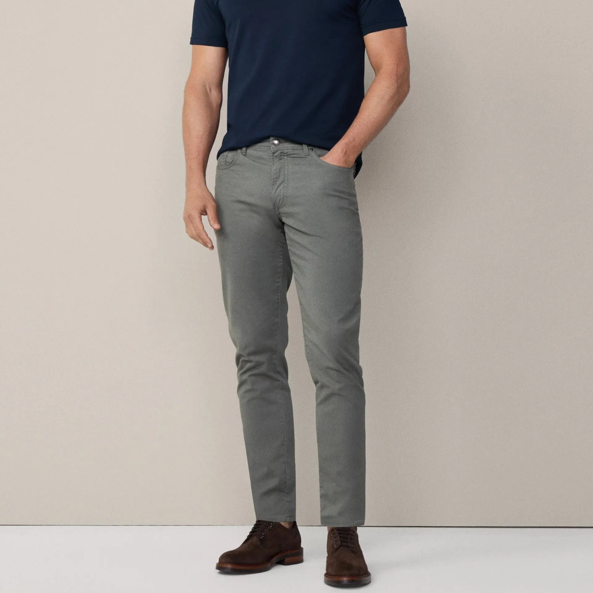 Hackett Regular Fit Trinity Sateen 5 Pocket Trousers In Myrtle Green