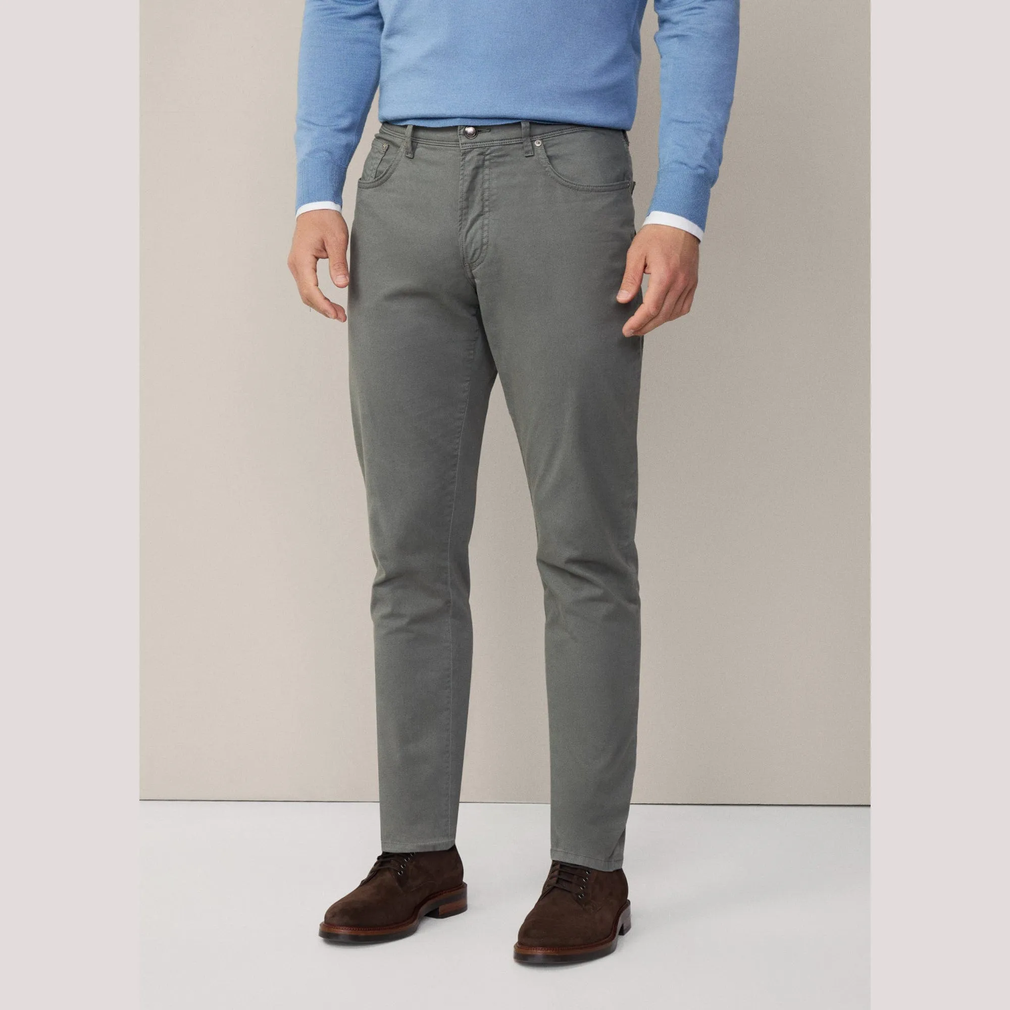 Hackett Regular Fit Trinity Sateen 5 Pocket Trousers In Myrtle Green