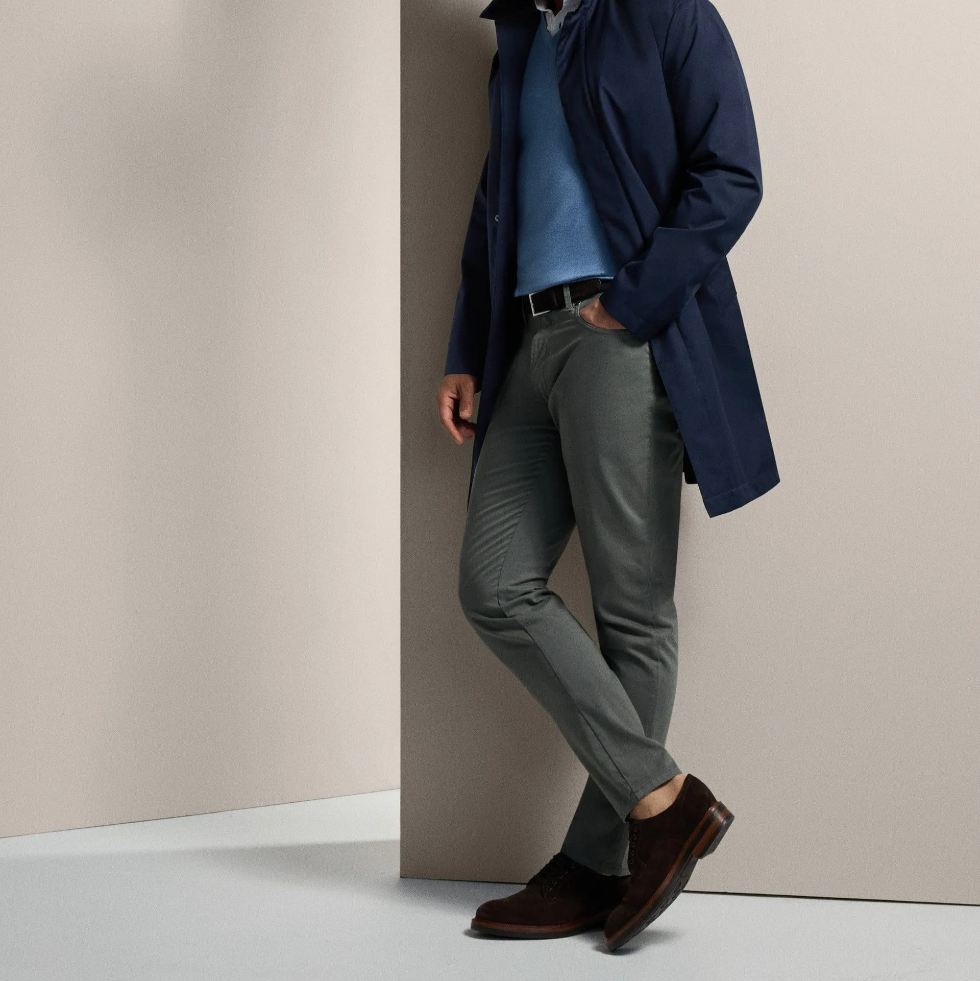 Hackett Regular Fit Trinity Sateen 5 Pocket Trousers In Myrtle Green