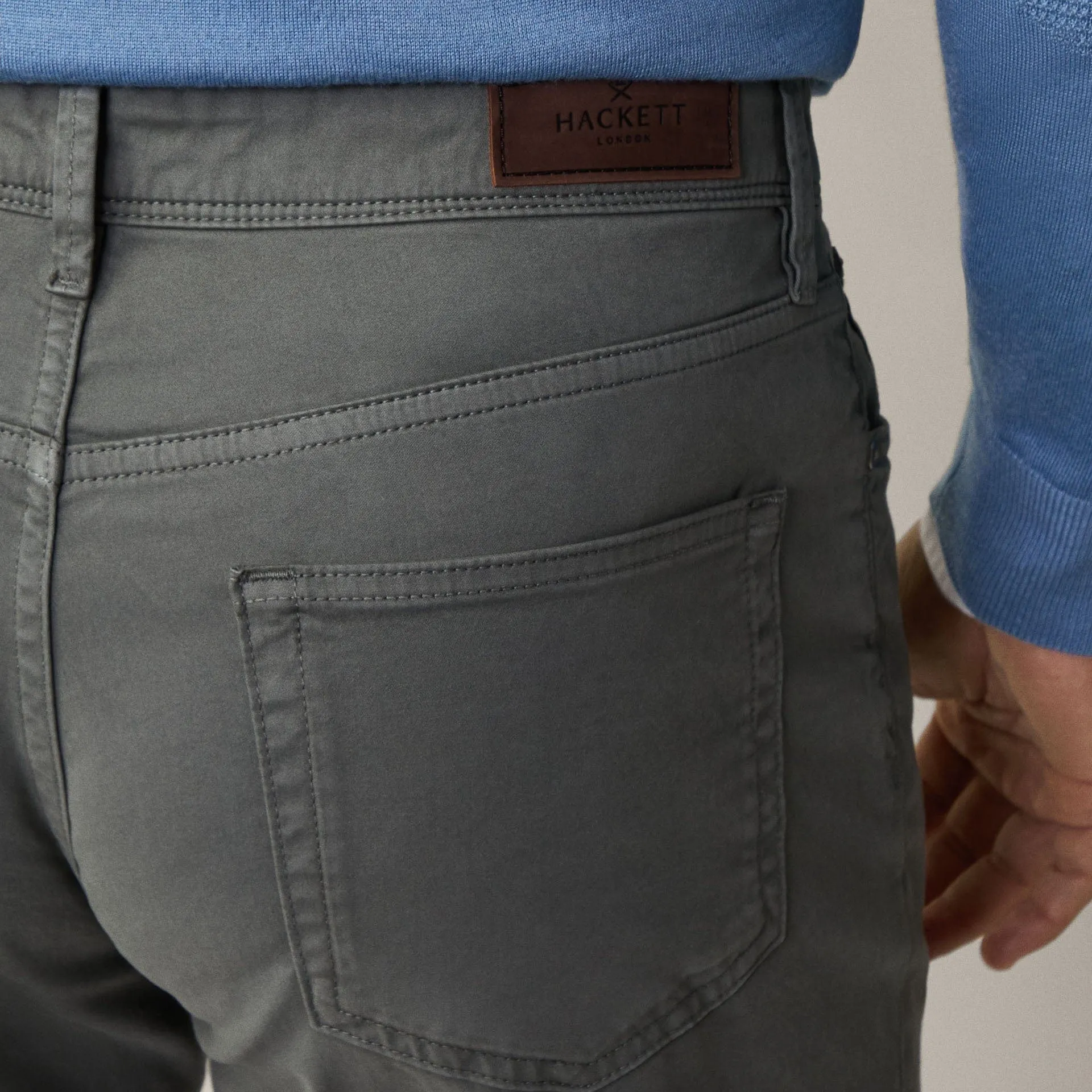 Hackett Regular Fit Trinity Sateen 5 Pocket Trousers In Myrtle Green