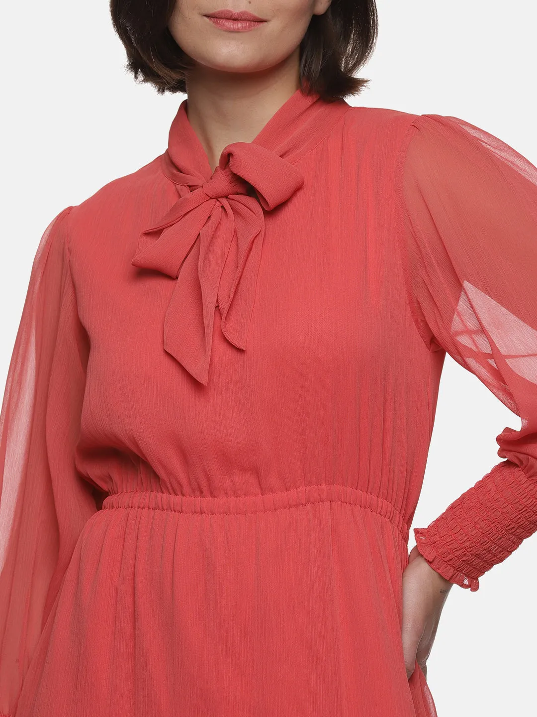 IS.U Coral Floral Neck Tie Up Tiered Midaxi Dress at best price