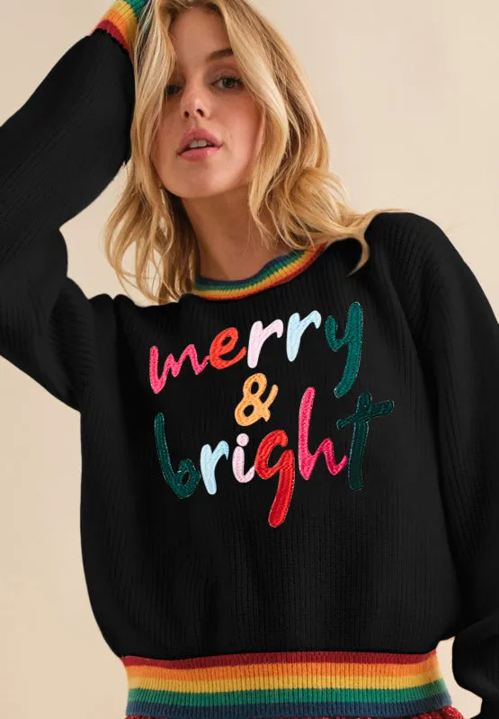 kesley MERRY & BRIGHT Ribbed Round Neck Sweater