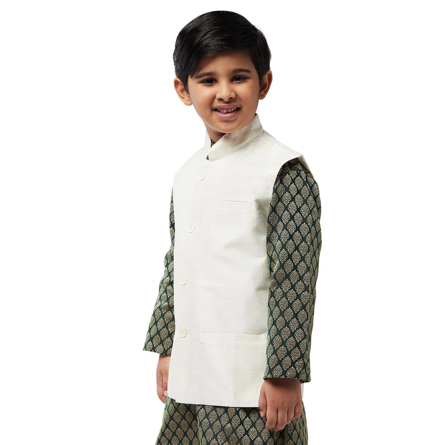 Kid's Silk Blend Cream ONLY Nehrujacket - Sojanya KID