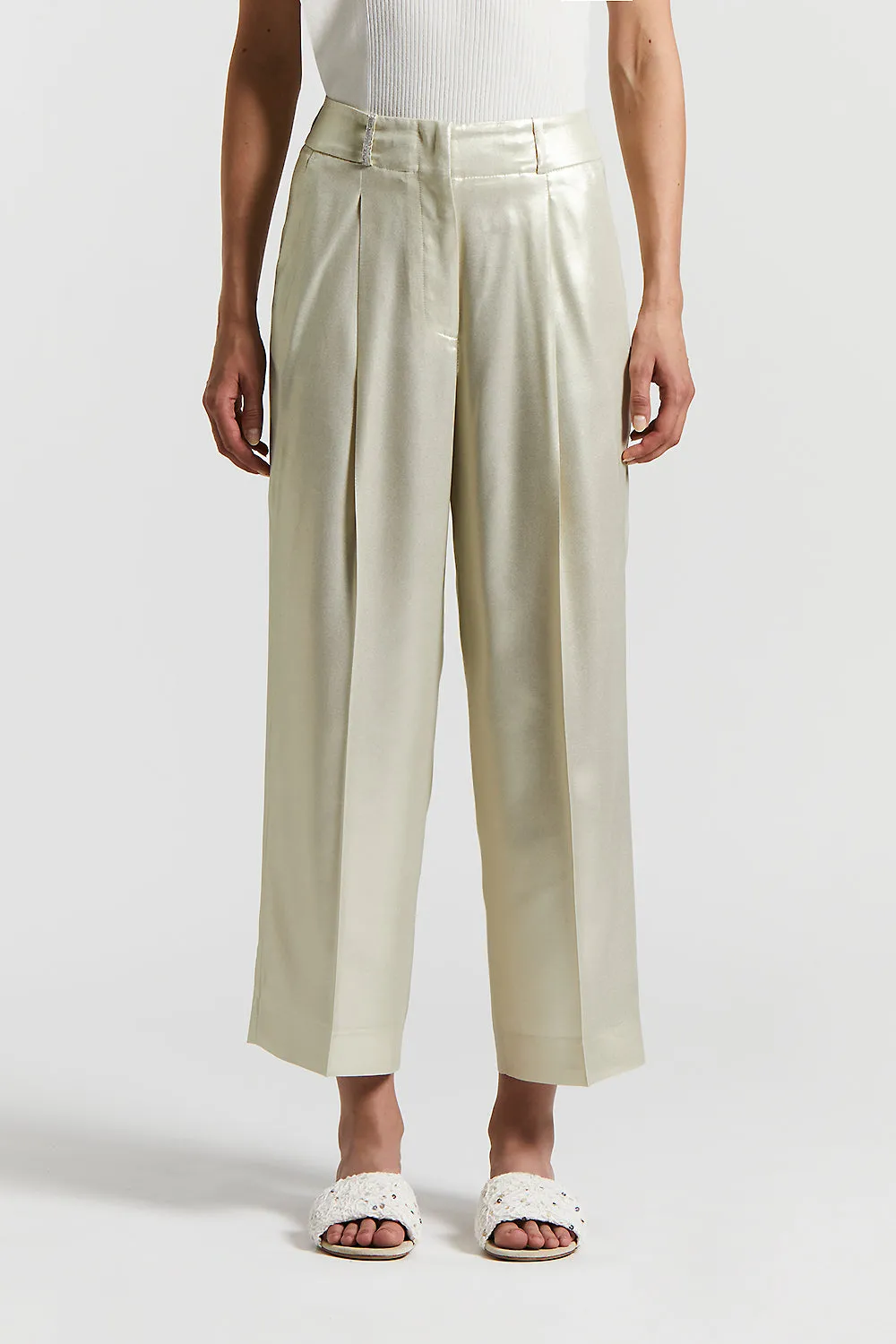 Laminated viscose twill trousers