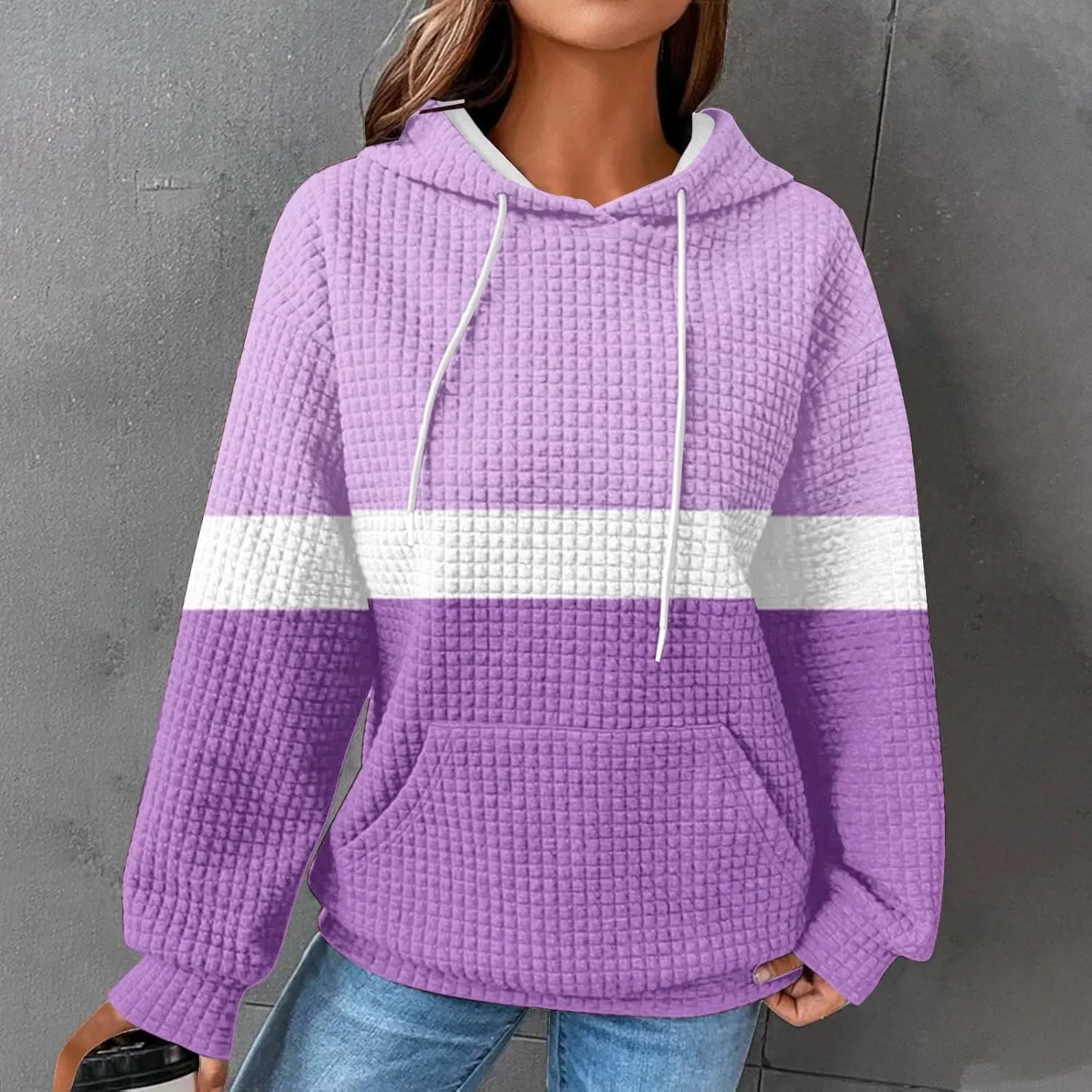 Lastesso Fall Clothes for Women 2024 Long Sleeve Oversized Hooded Pullovers Comfy Waffle Front Pockets Sweatshirts Hoodies