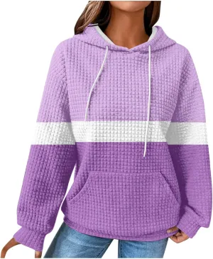 Lastesso Fall Clothes for Women 2024 Long Sleeve Oversized Hooded Pullovers Comfy Waffle Front Pockets Sweatshirts Hoodies