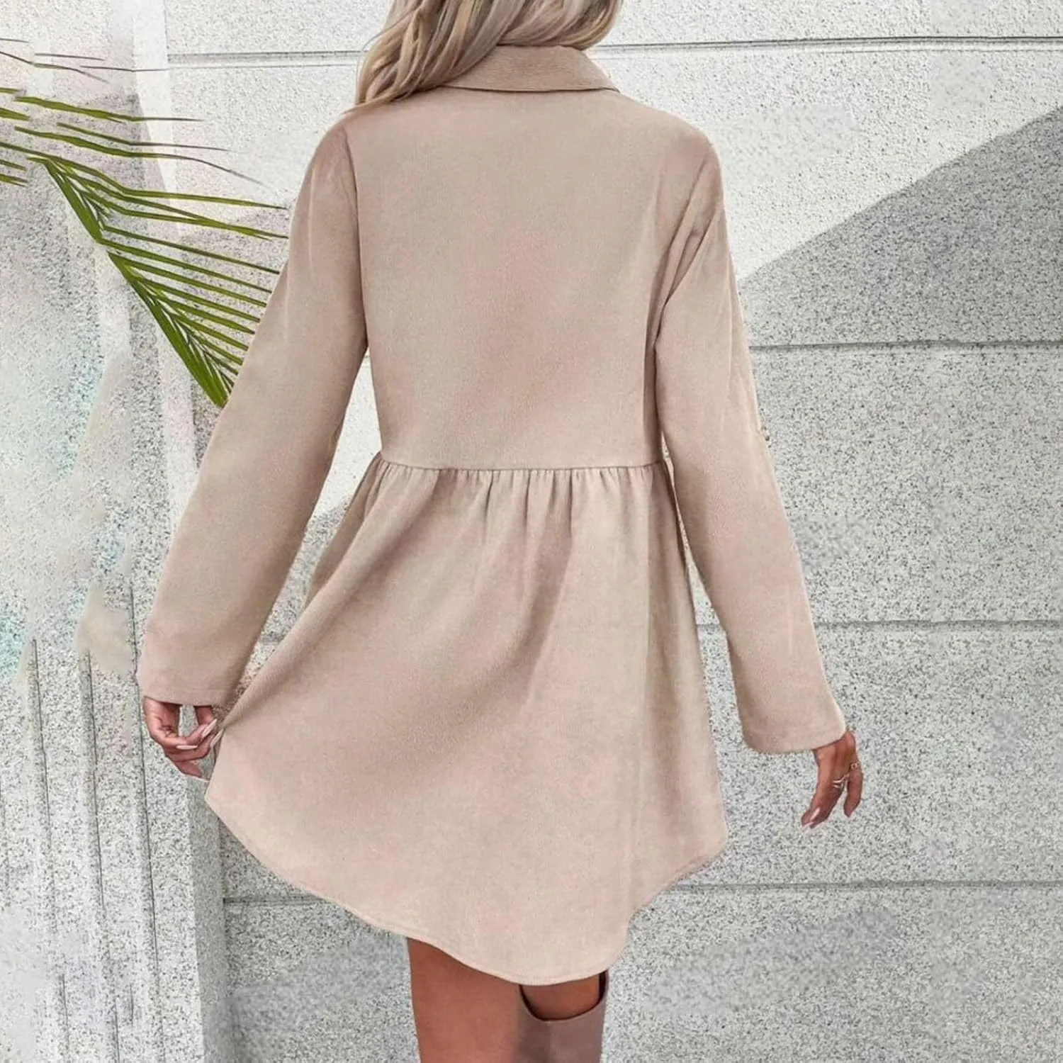LEMONONSTORE Women Casual Button Down Lapel Flared T Shirt Dress Summer Roll-Up Sleeve Ruffle Flowy Mini Dresses Daily Wear