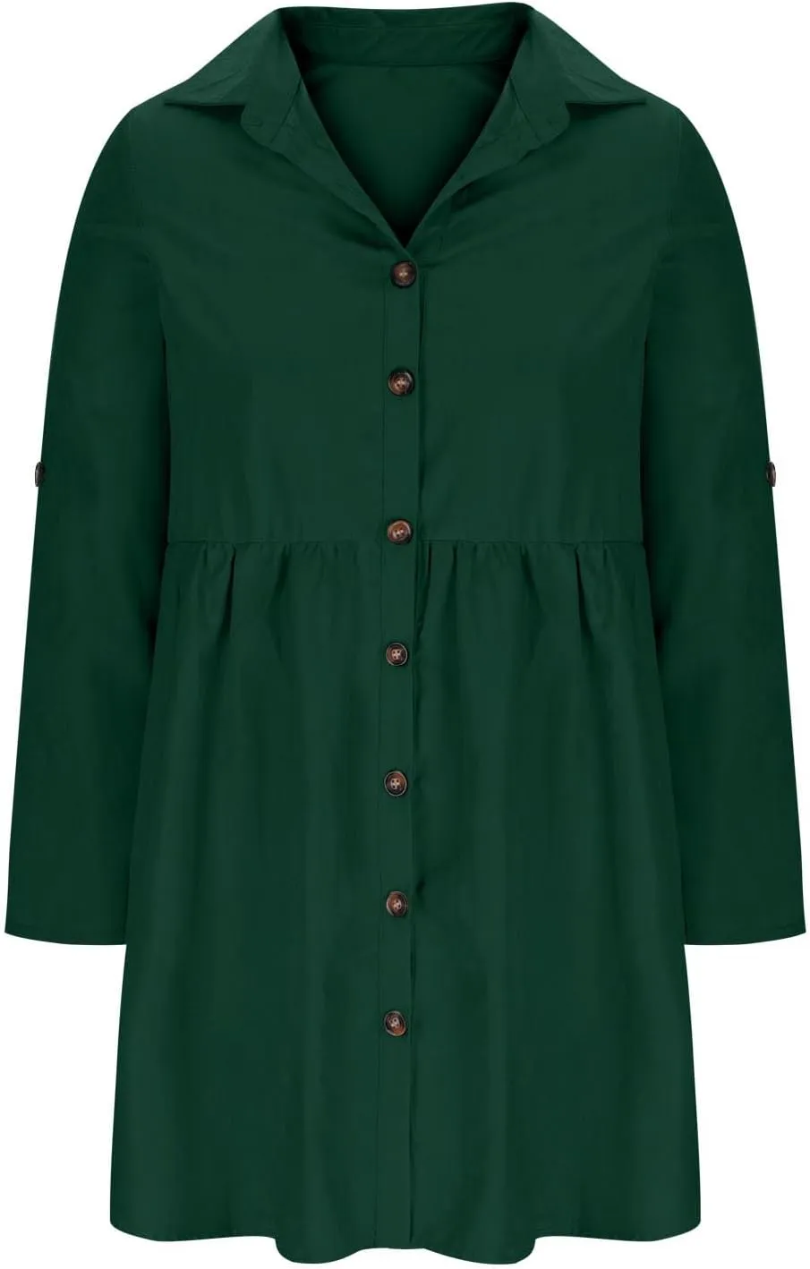 LEMONONSTORE Women Casual Button Down Lapel Flared T Shirt Dress Summer Roll-Up Sleeve Ruffle Flowy Mini Dresses Daily Wear