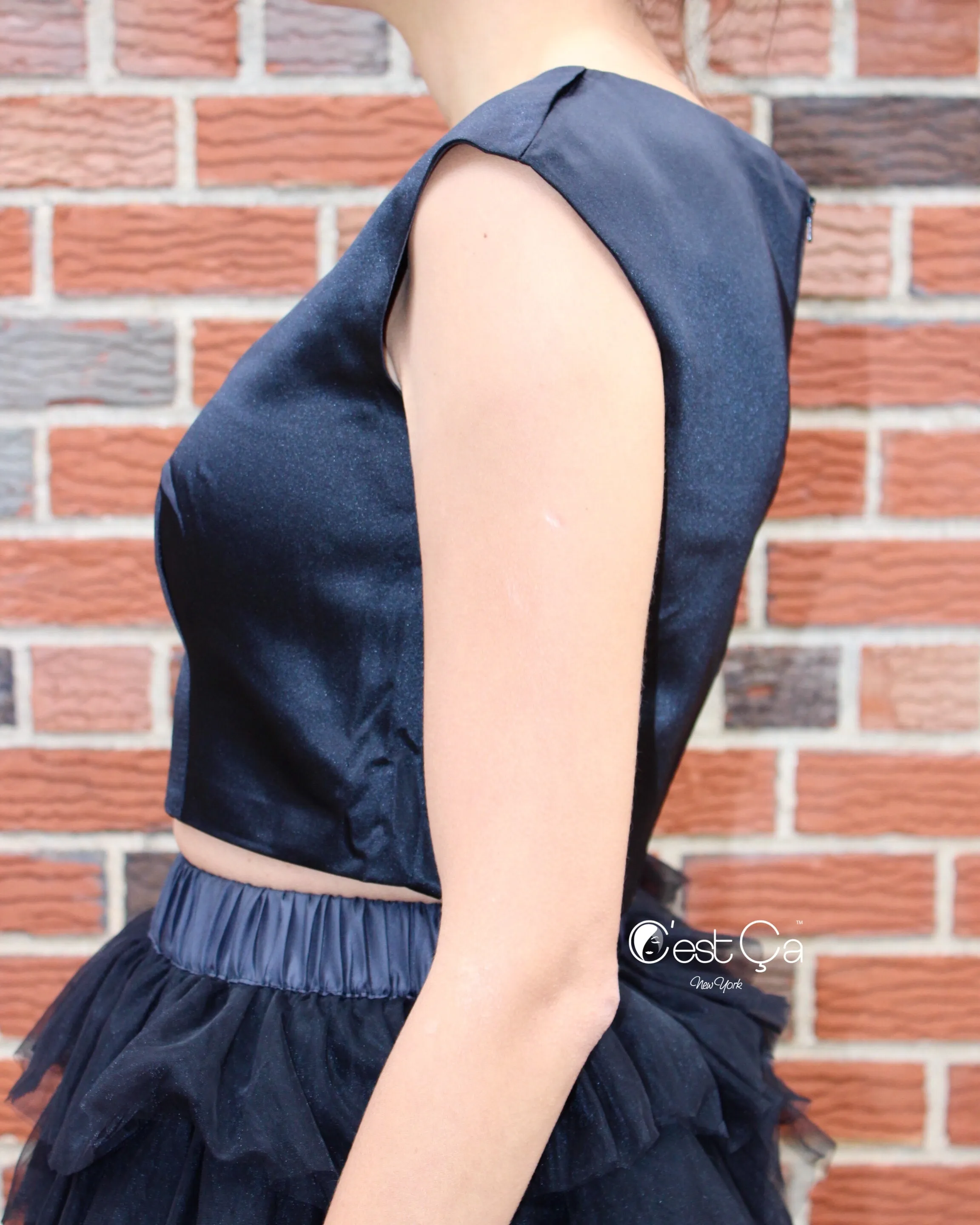 Lola Black Satin Crop Top