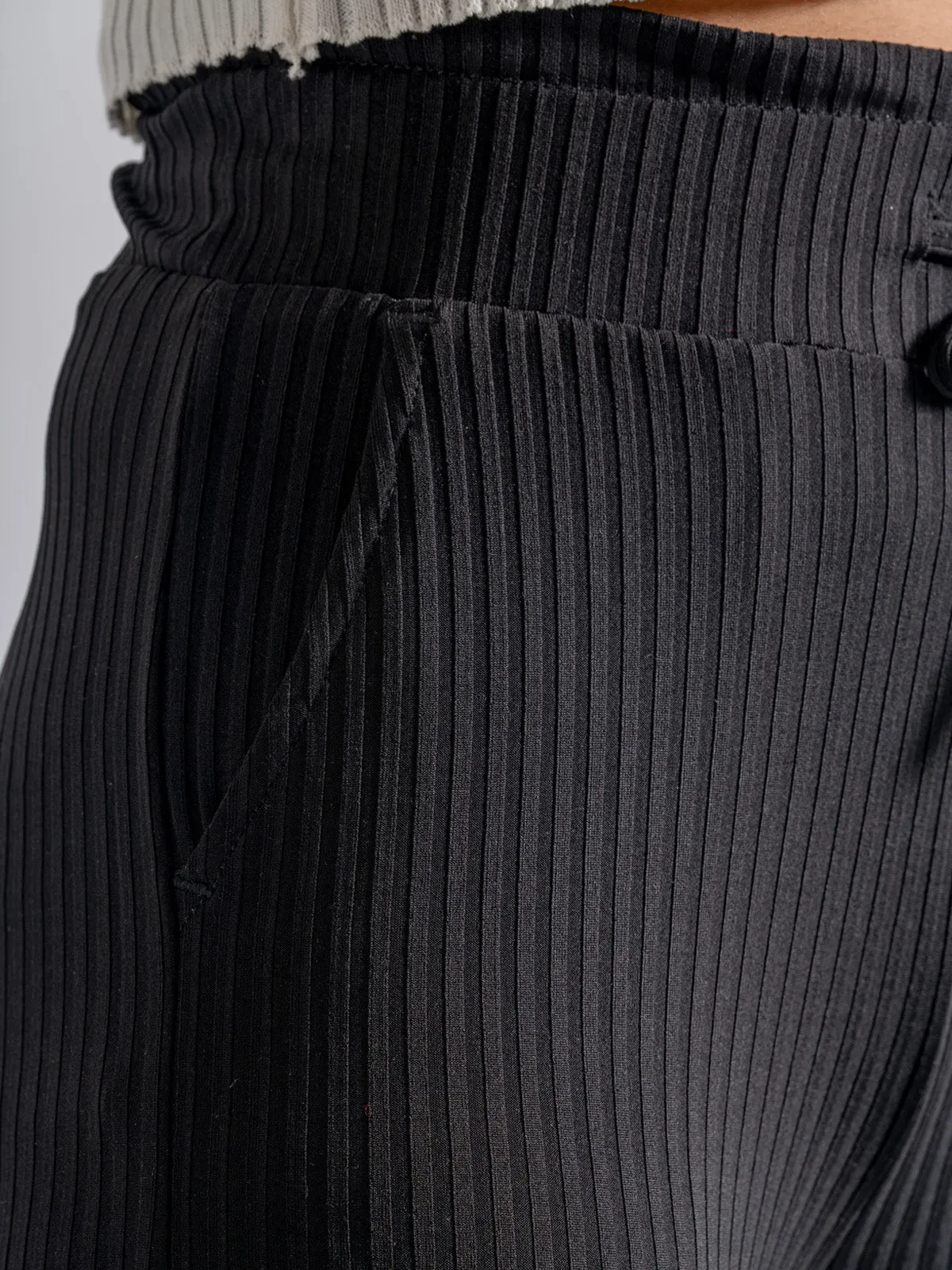 Luxe Black Lounge Ribbed Korean Trousers
