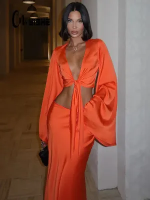 LVSANW Cnyishe Elegant Solid Suits Sexy Club Women Sets V Neck Long Sleeve Fashion Streetwear Sheath Tracksuits 2-pieces (Tops Skirts)
