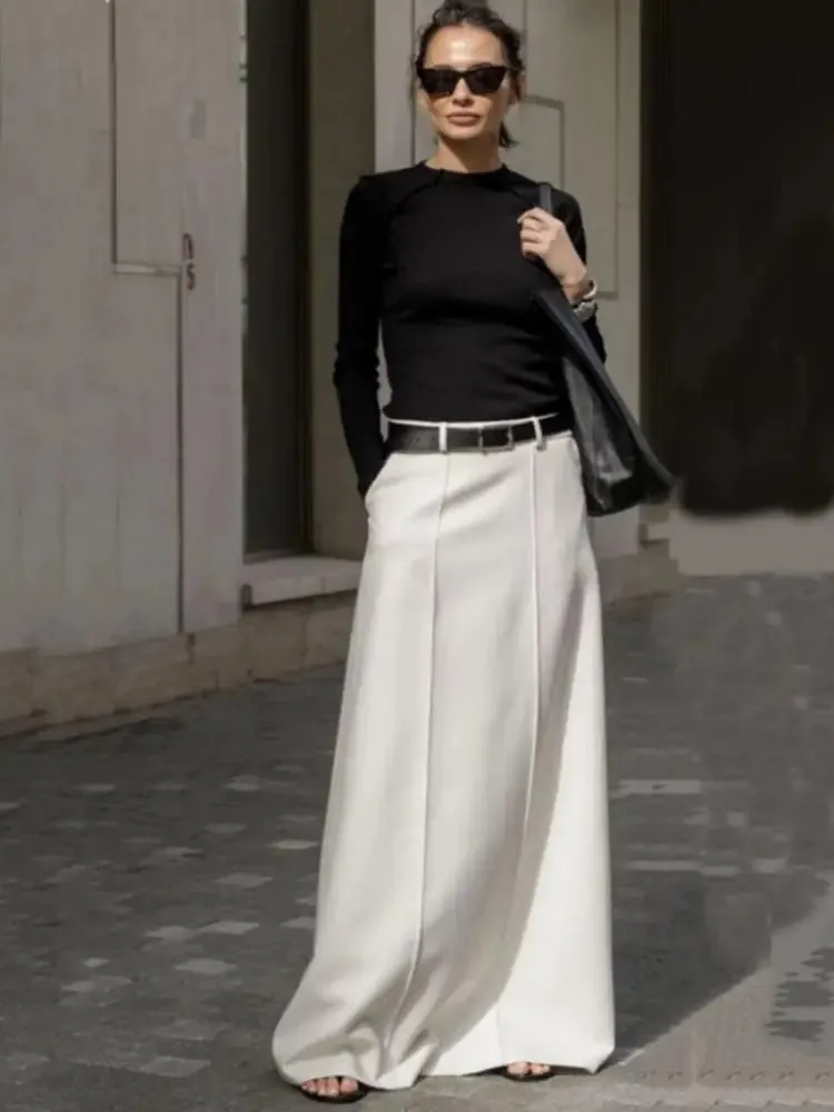 LVSANW UOOZEE Office Lady Formal Solid Color H-line Skirts 2025 New Spring Summer High Waist Casual Elegant Long Skirt For Women