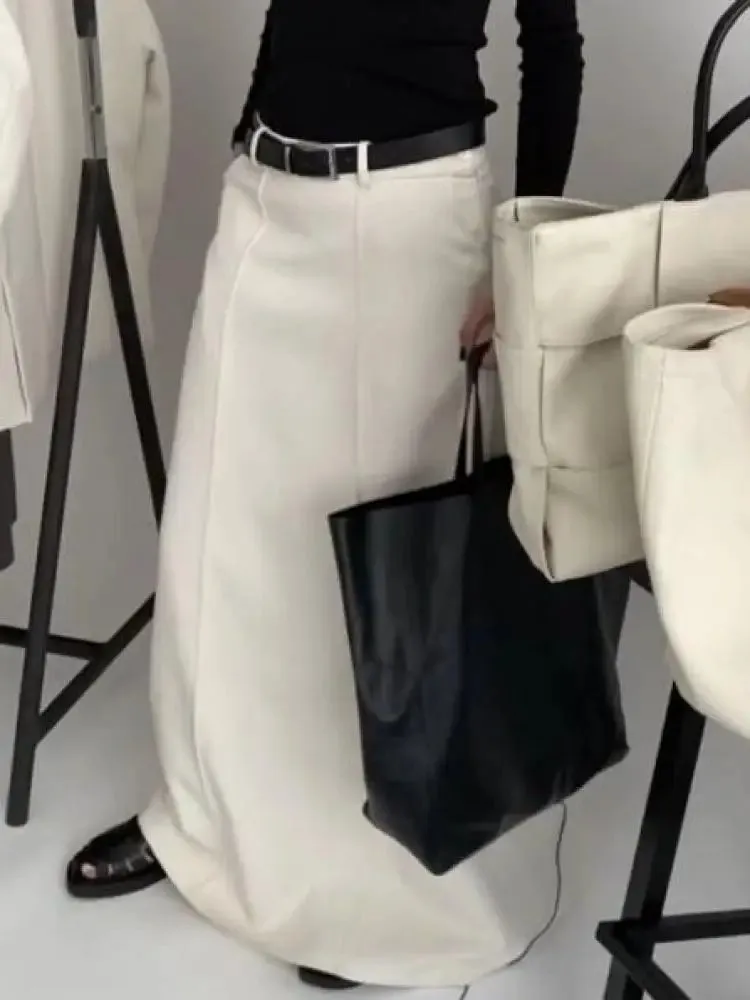 LVSANW UOOZEE Office Lady Formal Solid Color H-line Skirts 2025 New Spring Summer High Waist Casual Elegant Long Skirt For Women