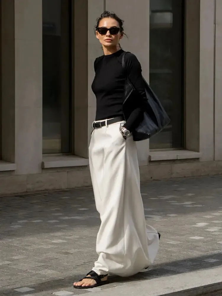 LVSANW UOOZEE Office Lady Formal Solid Color H-line Skirts 2025 New Spring Summer High Waist Casual Elegant Long Skirt For Women