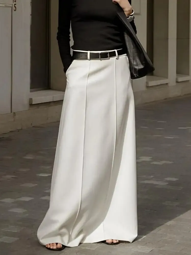 LVSANW UOOZEE Office Lady Formal Solid Color H-line Skirts 2025 New Spring Summer High Waist Casual Elegant Long Skirt For Women