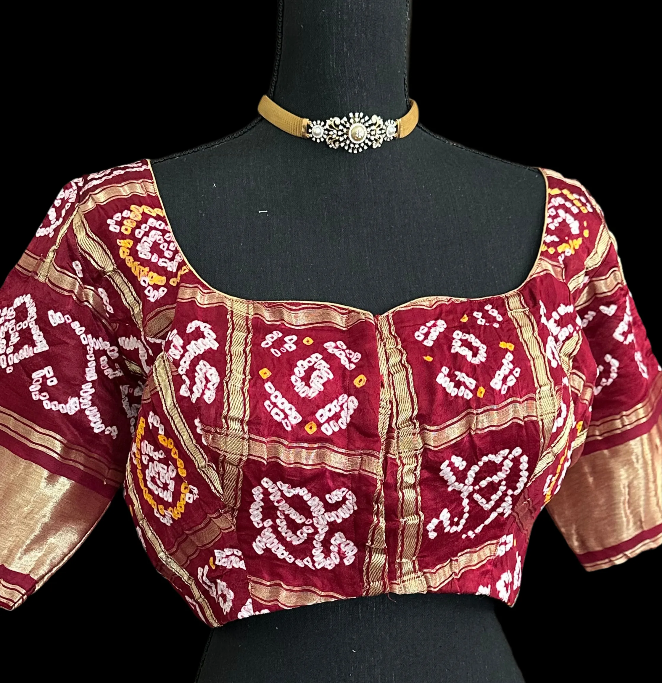 Maroon Bandhani silk blouse online usa silk blouses ready to wear online shopping bandhani blouse online