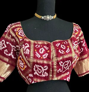 Maroon Bandhani silk blouse online usa silk blouses ready to wear online shopping bandhani blouse online