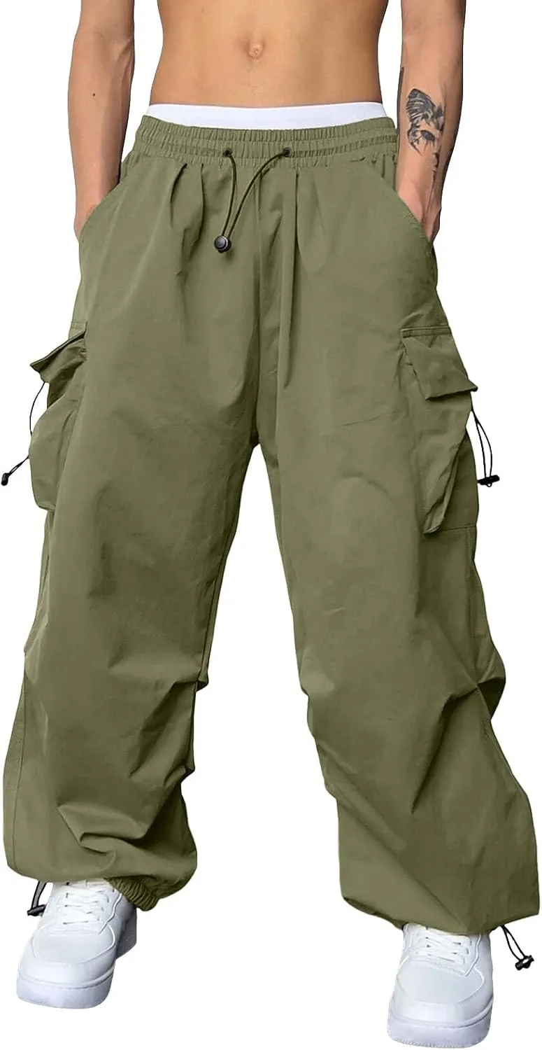 Men's Baggy Cargo Pants Casual Parachute Pant Cotton Loose Fit Streetwear Multi Pockets