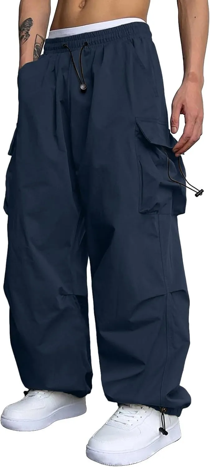 Men's Baggy Cargo Pants Casual Parachute Pant Cotton Loose Fit Streetwear Multi Pockets