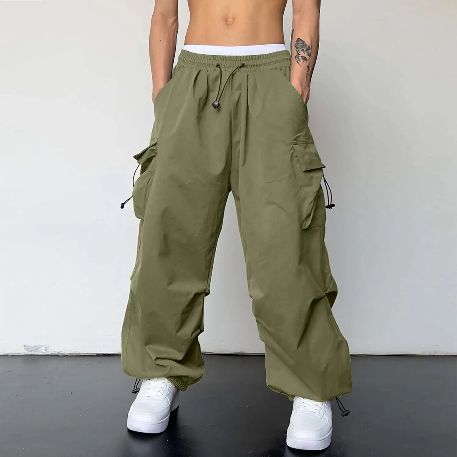 Men's Baggy Cargo Pants Casual Parachute Pant Cotton Loose Fit Streetwear Multi Pockets
