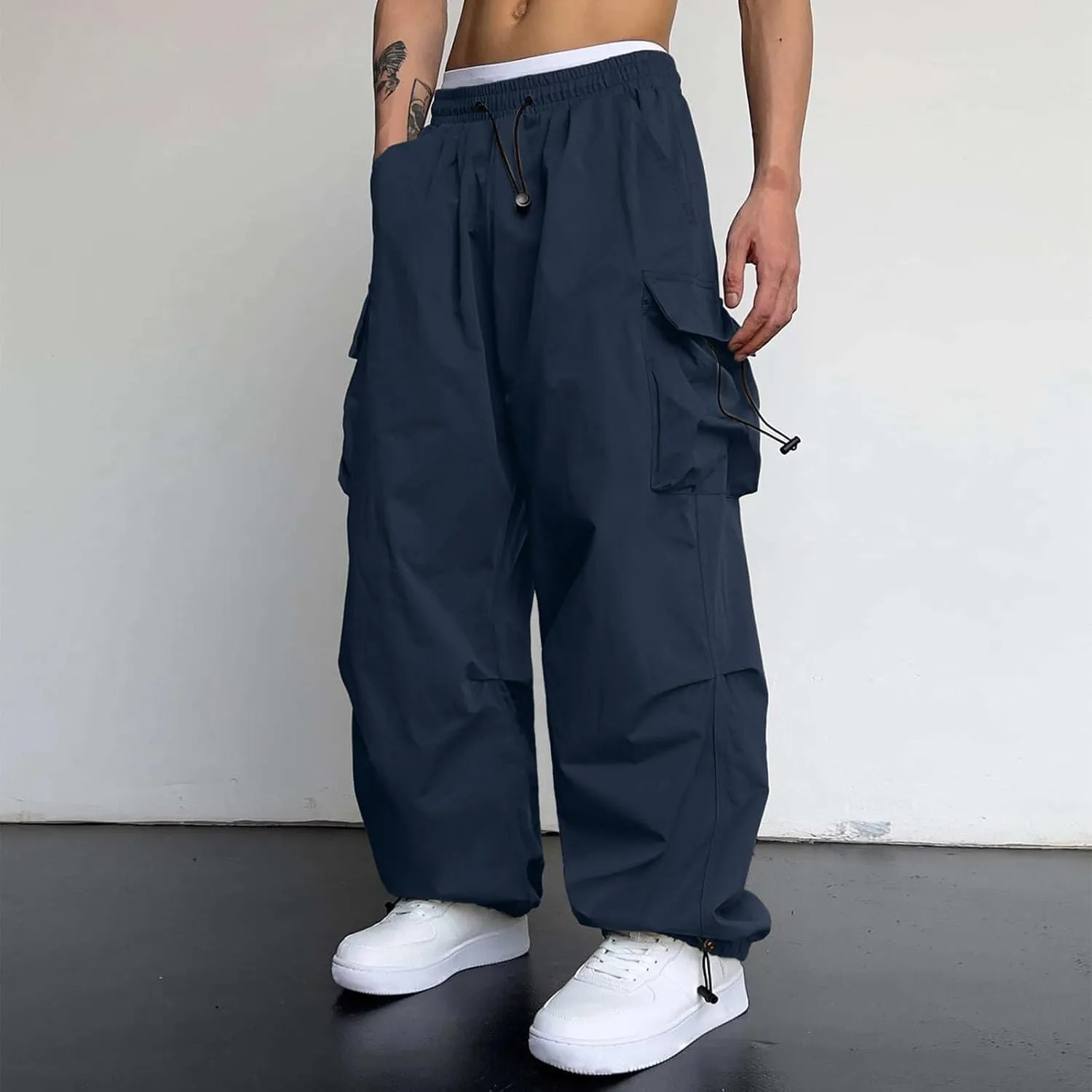 Men's Baggy Cargo Pants Casual Parachute Pant Cotton Loose Fit Streetwear Multi Pockets