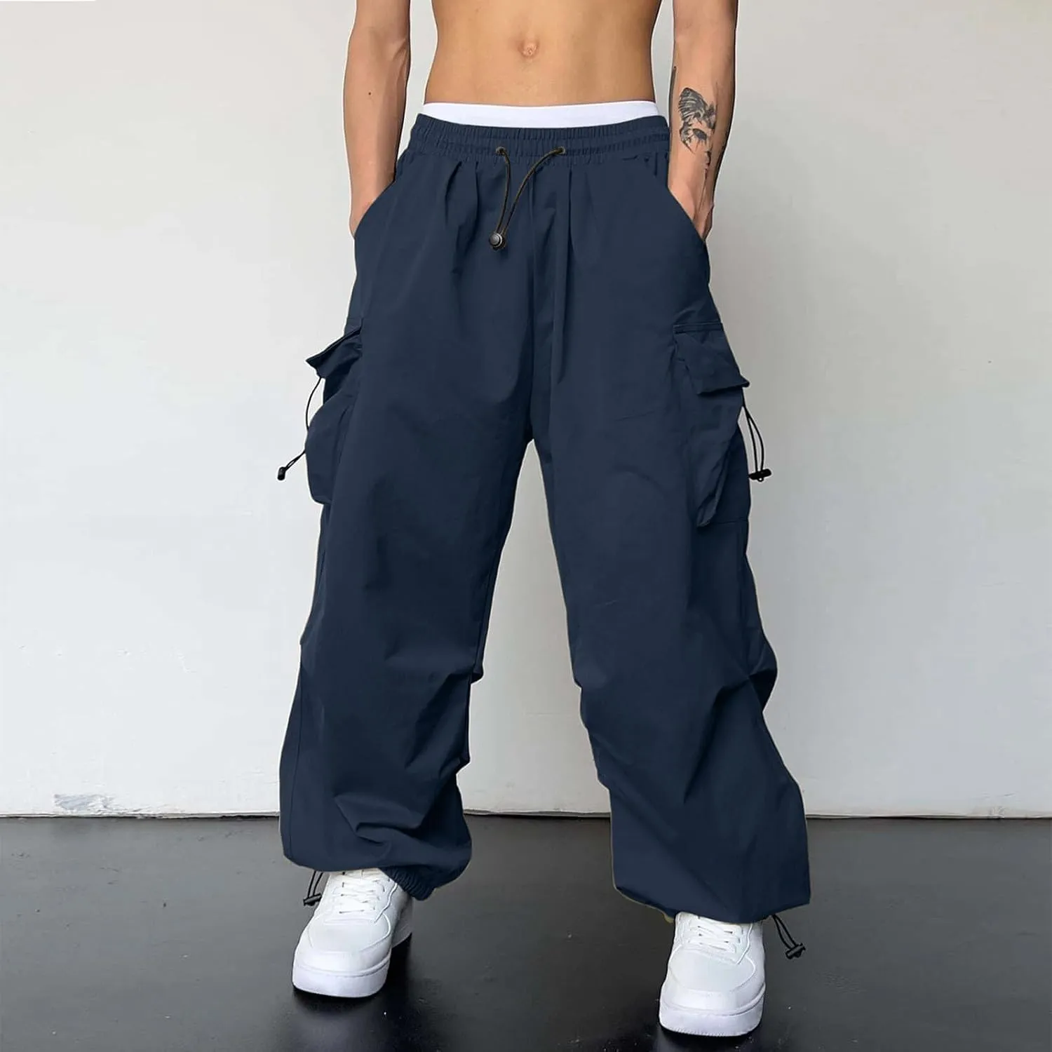Men's Baggy Cargo Pants Casual Parachute Pant Cotton Loose Fit Streetwear Multi Pockets