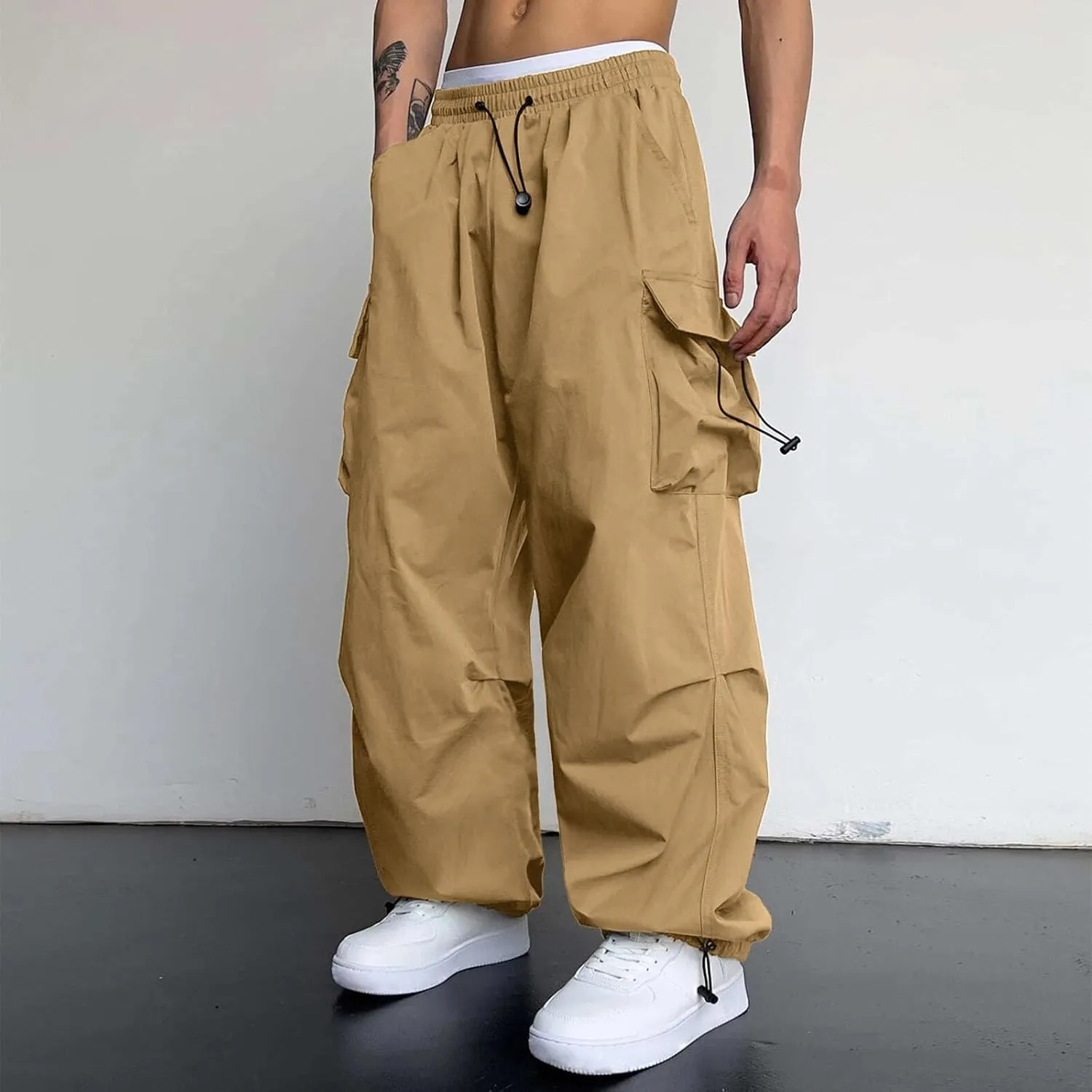 Men's Baggy Cargo Pants Casual Parachute Pants Cotton Loose Fit Hip Hop Pant Multi Pockets