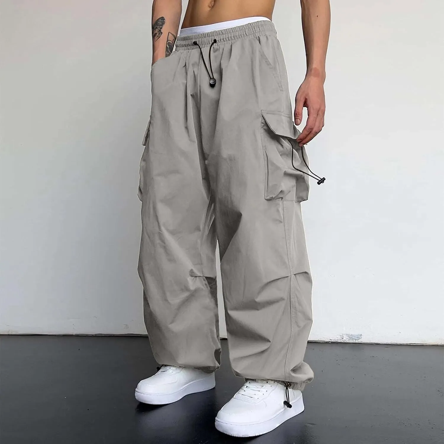 Men's Baggy Cargo Pants Casual Parachute Pants Cotton Loose Fit Hip Hop Pant Multi Pockets