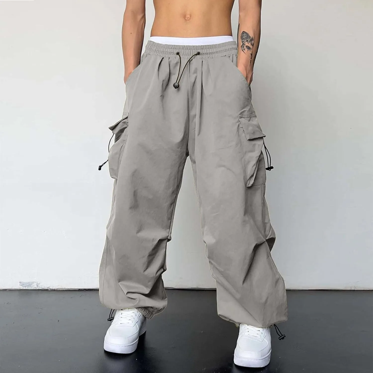 Men's Baggy Cargo Pants Casual Parachute Pants Cotton Loose Fit Hip Hop Pant Multi Pockets