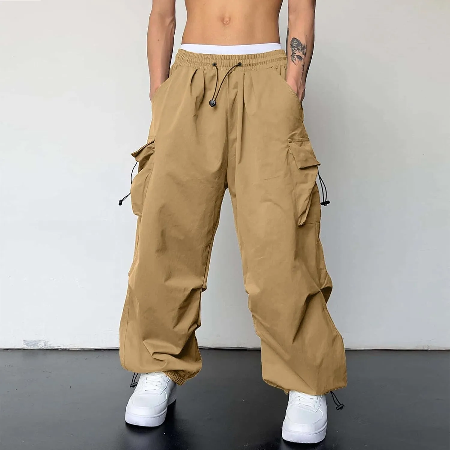 Men's Baggy Cargo Pants Casual Parachute Pants Cotton Loose Fit Hip Hop Pant Multi Pockets