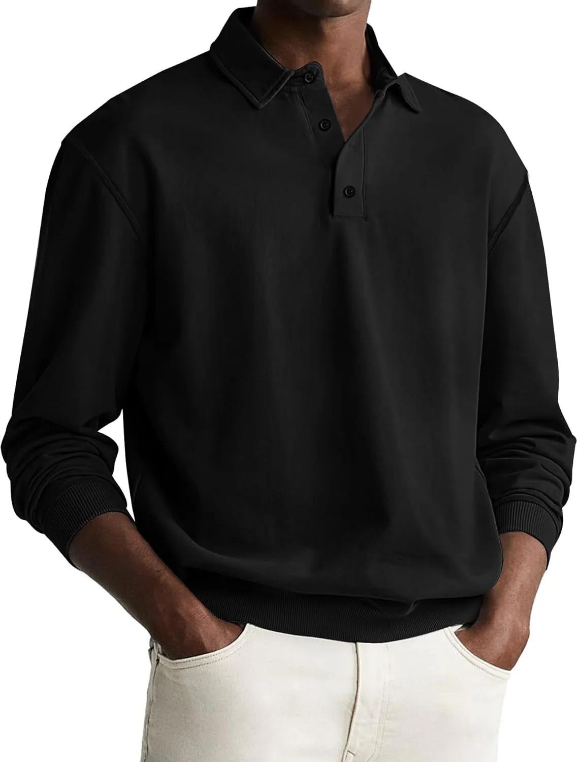Men's Casual Long Sleeve Polo Shirts Classic Button Down Golf Shirt Loose Fit Pullover Sweatshirts