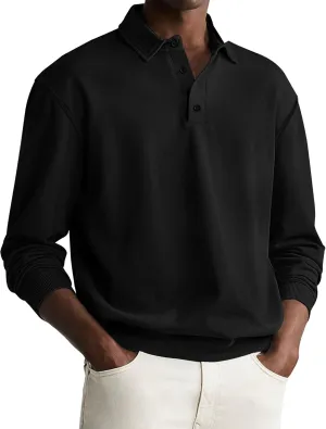 Men's Casual Long Sleeve Polo Shirts Classic Button Down Golf Shirt Loose Fit Pullover Sweatshirts