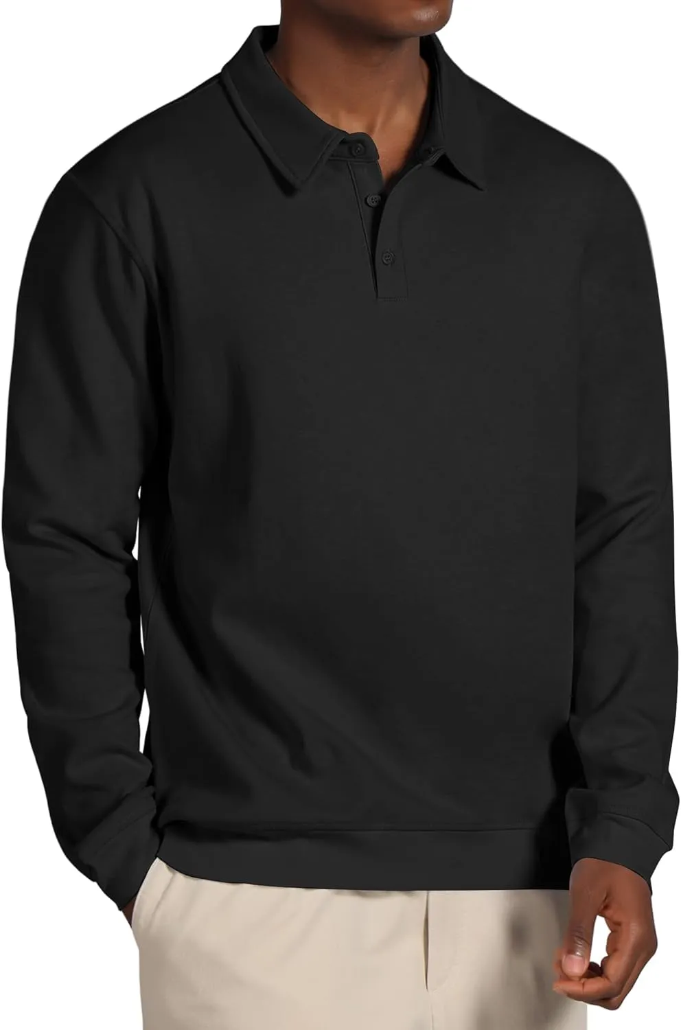 Men's Casual Long Sleeve Polo Shirts Classic Button Down Golf Shirt Loose Fit Pullover Sweatshirts