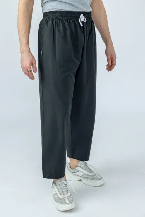 Mens Comfy Black Trousers with Elastic Waist & Zip Pocket