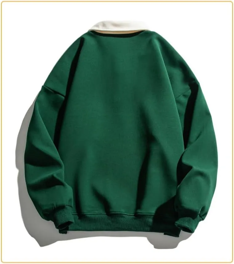 Men's Long Sleeve Polo Shirts Y2k Trendy Casual Collared Pullover Loose Fit Japanese Basic Lightweight Clothes