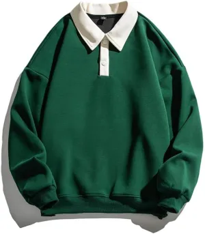 Men's Long Sleeve Polo Shirts Y2k Trendy Casual Collared Pullover Loose Fit Japanese Basic Lightweight Clothes