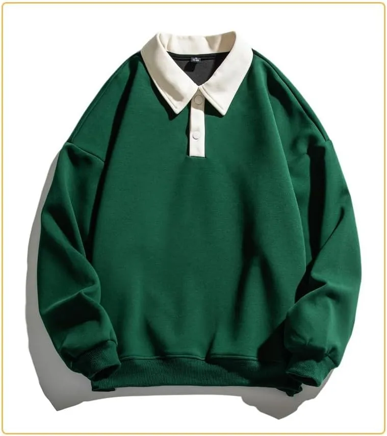 Men's Long Sleeve Polo Shirts Y2k Trendy Casual Collared Pullover Loose Fit Japanese Basic Lightweight Clothes