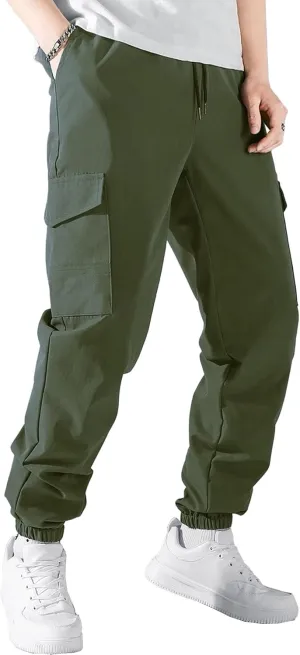 Men's Loose Fit Vintage Outdoor Pants Comfort Drawstring Classic Trousers Retro Jogging Cargo Sweatpants